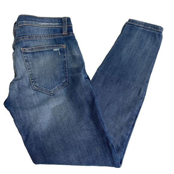 Current/Elliott The Stiletto Niagara Destroy Blue Cropped Skinny Jeans Size 25 - Picture 1 of 12